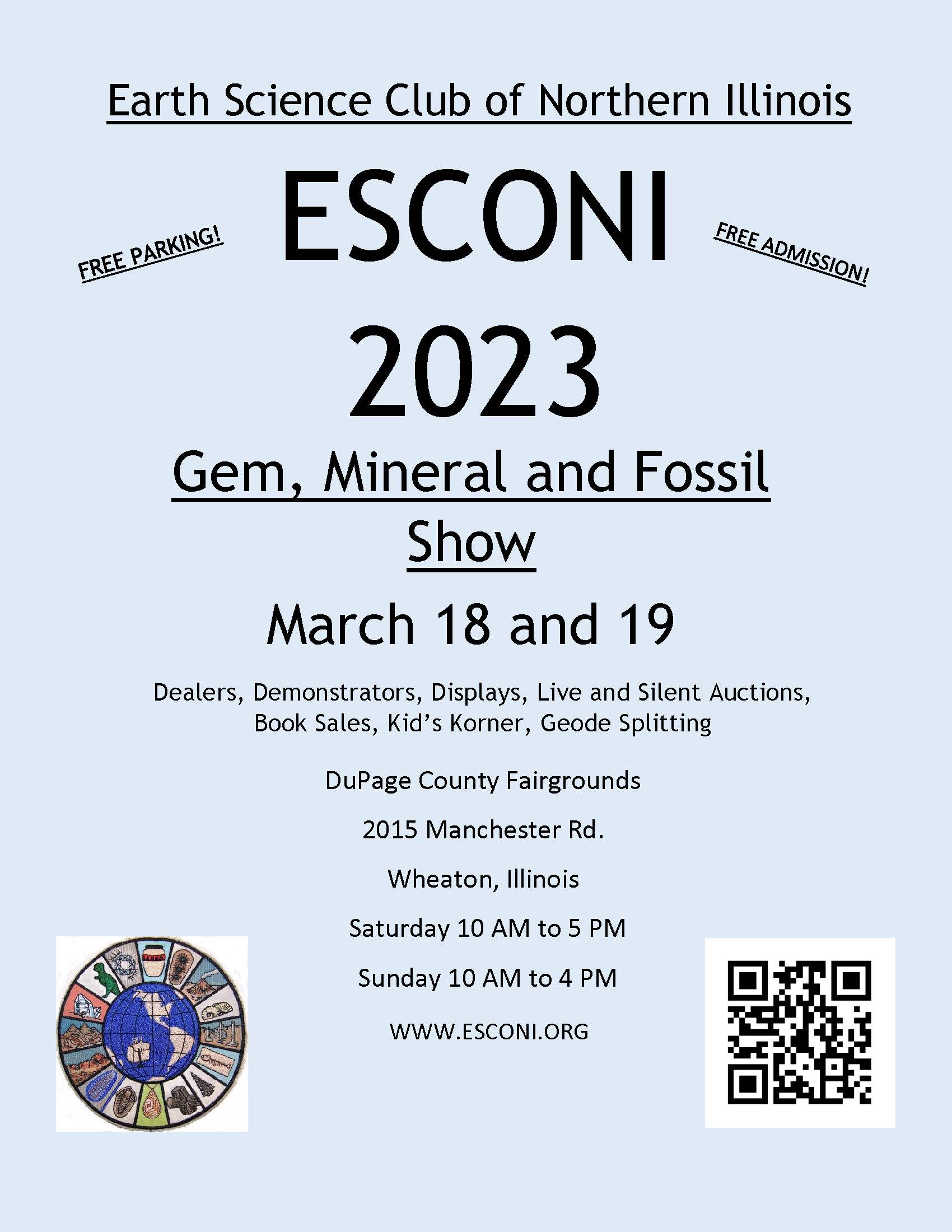 ESCONI 2023 GEM, MINERAL & FOSSIL SHOW DuPage Event Center & Fairgrounds.